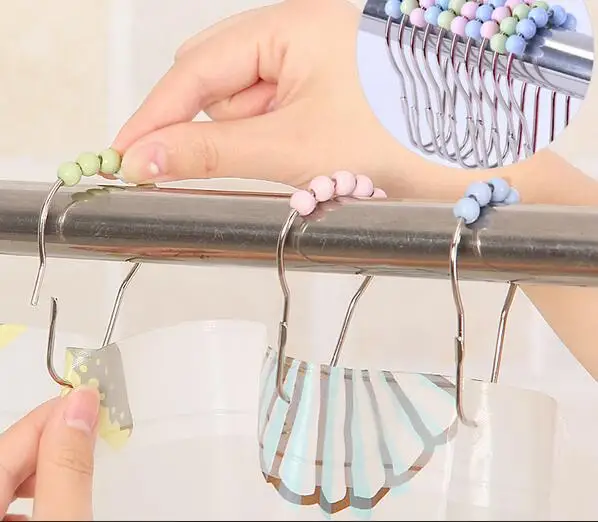 

24pcs/set Stainless Steel Bath Rollerball Shower Curtain Hooks Glide Rings Heavy Duty Hooks Curtain Hooks Rings home Decoration