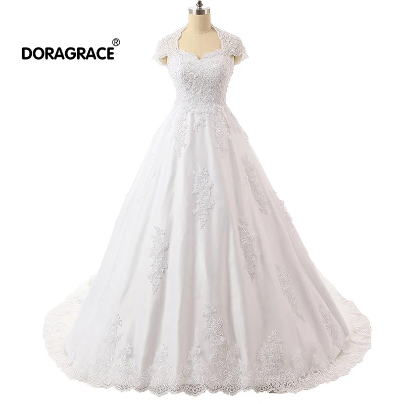 

Doragrace Real Photo vestidos de noiva A Line Princess Applique Lace Wedding Dresses Plus Size Bridal Gowns