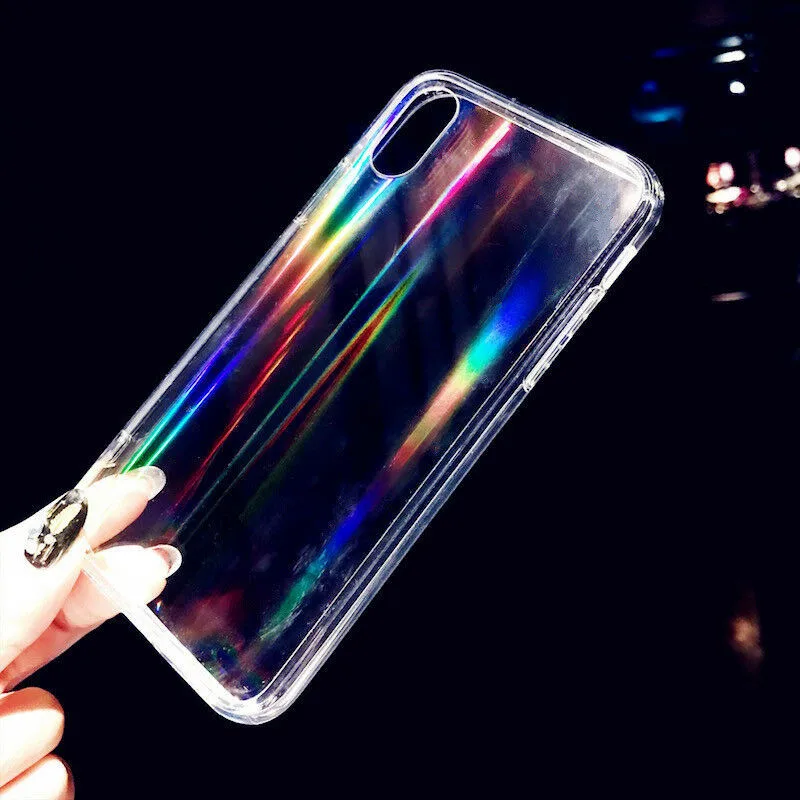

Luxury Rainbow Glitter Phone Case For iPhone 8 Plus 7 XS Max XR X Cool Laser Case Fashion Gradient Rainbow Laser Phone Case New