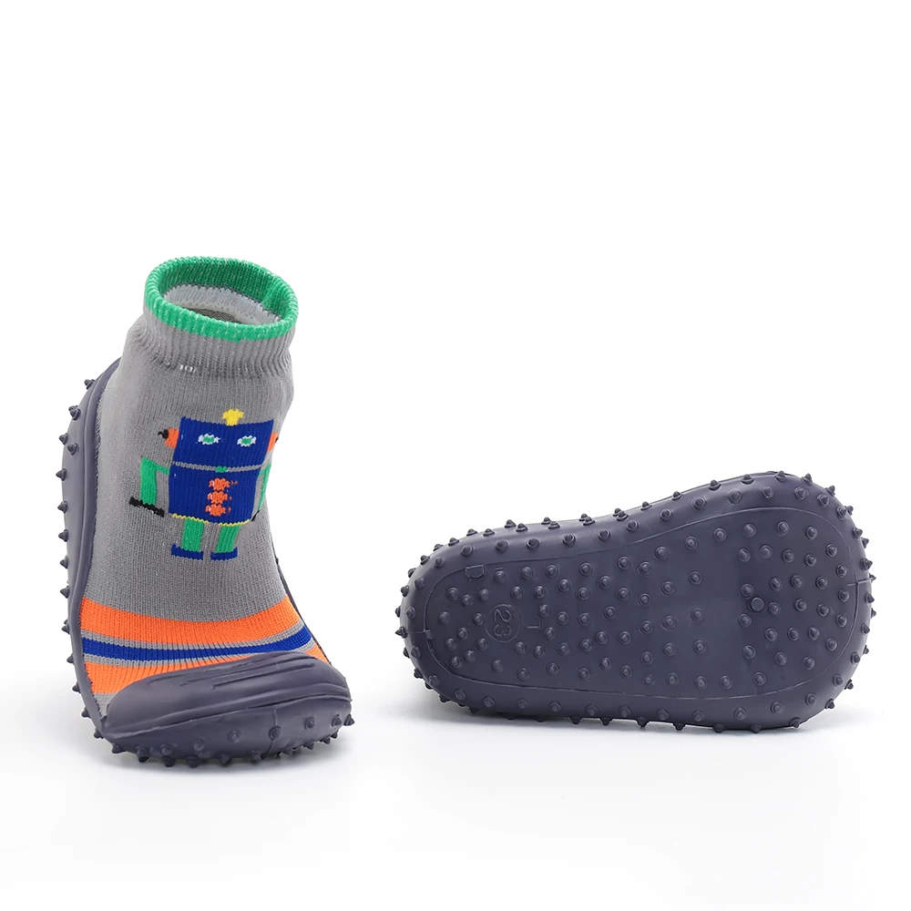 IEndyCn/Детские хлопковые милые зимние носки-тапочки на резиновой подошве, нескользящие носки для прогулок, мягкие недорогие носки в полоску