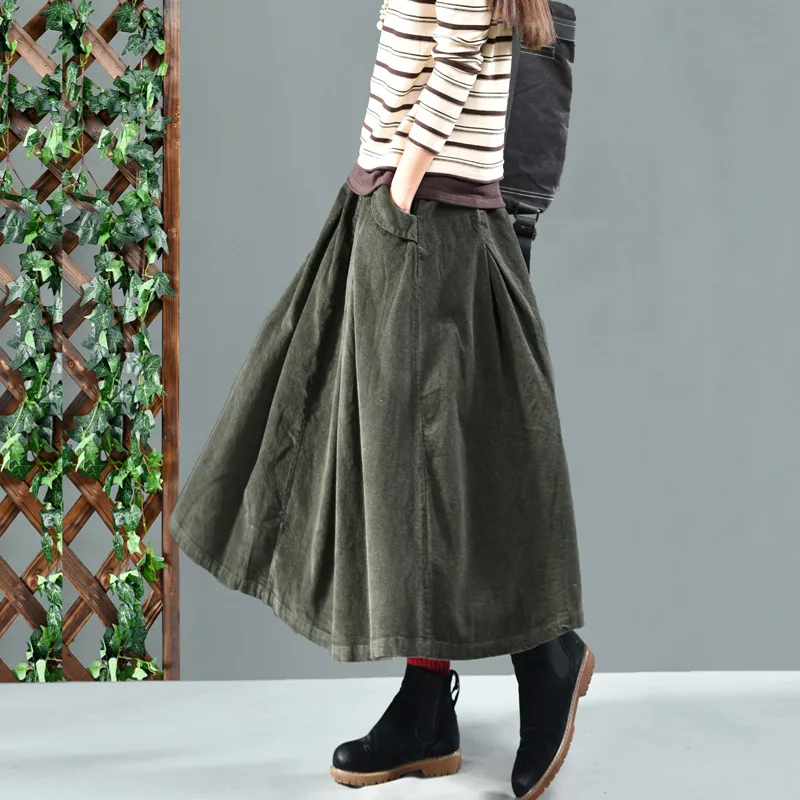 

winter long skirts women net color restoring ancient ways corduroy double ChaDou posed the a-line skirt girl leisure female