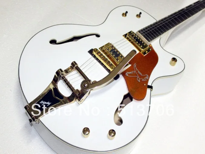 

Newest White Custom Shop Jazz Guitar with bigbys Gold Hardware From China