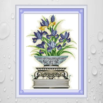 

JoySunday cross stitch purple Flower arrangence vase DMC14CT11CTcotton needlework livingroom baby room restaurant hotel painting