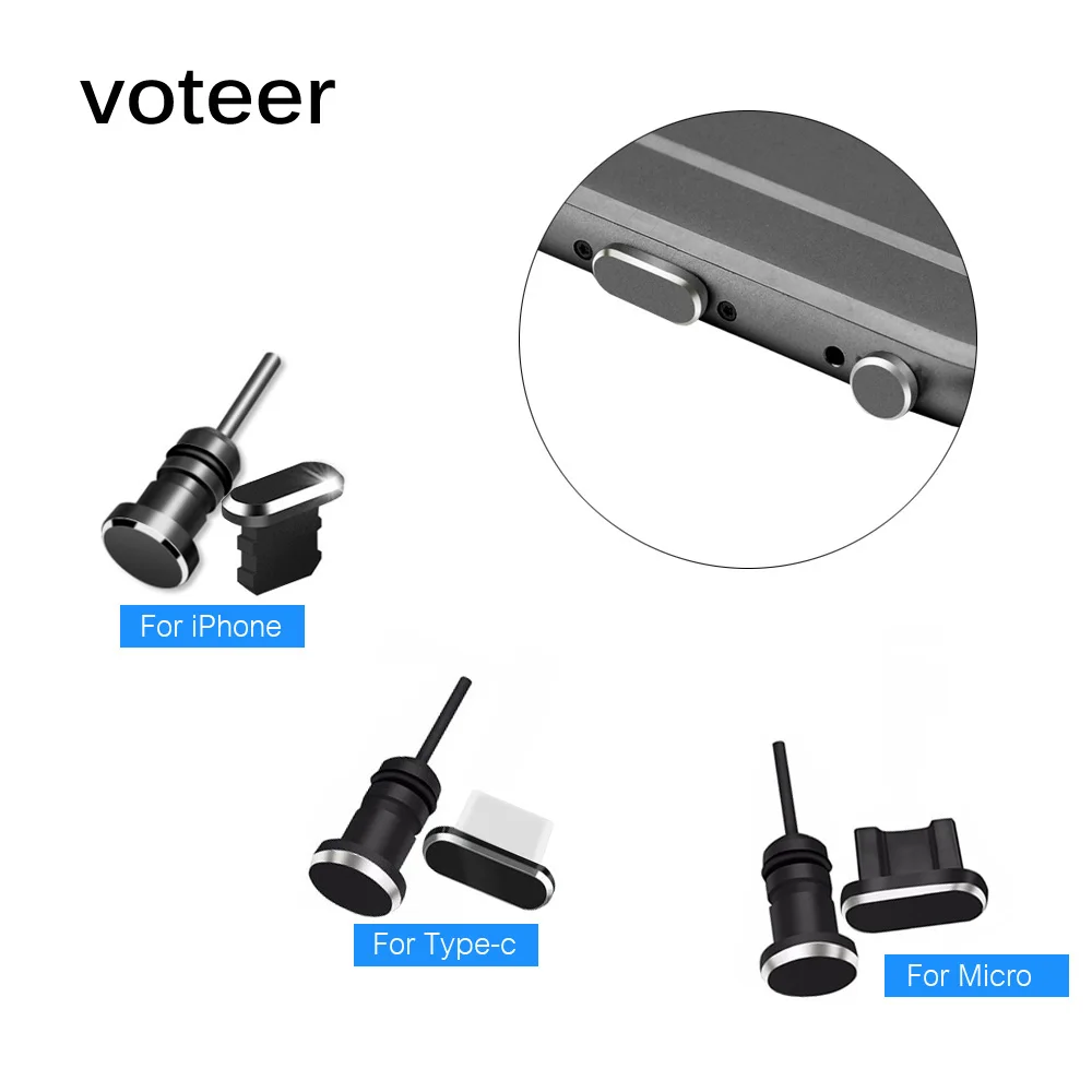 Voteer металлическая Пылезащитная заглушка Micro USB Тип C зарядный порт Разъем для