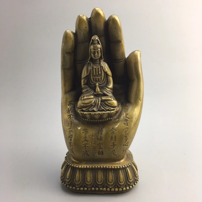 Коллекция китайское резное бронзовое изделие Guan Yin Kwan-yin Bodhisattva, сидящее на руке Будды декоративные статуэтки