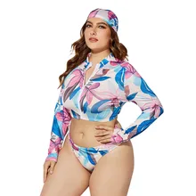 KANCOOLD размера плюс, женский купальник, высокая талия, принт, длинный рукав, Пляжное боди, бразильский купальник, три части, Раздельный костюм