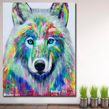 

Fashion art hand painted Animal Wolf Canvas oil Painting for Living Room office Home Decor Wall Art Picture animal oil painting