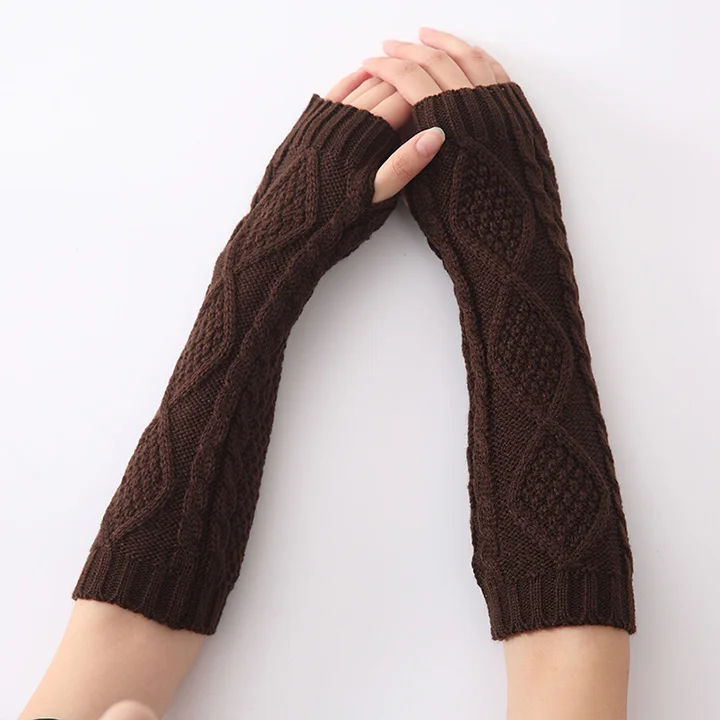 YOZIRON, модные однотонные зимние длинные перчатки в форме змеи, для женщин и взрослых, вязаные налокотники, шерстяные перчатки без пальцев, гетры - Цвет: coffee