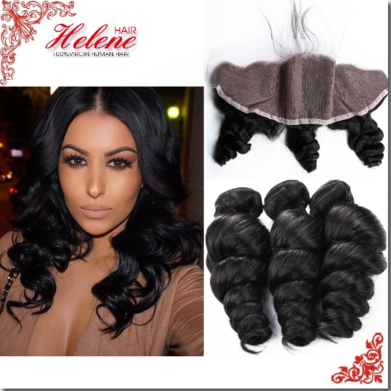 

13*4 Ear To Ear Lace Frontal Closure With 3 Bundles Brazilian Loose Wave With Closure Virgin Human Hair Extension With Frontals