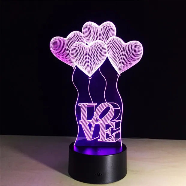Романтический 3D Любовь в форме сердца визуализации светодиодный ночник Оптическая иллюзия искусство подарок для свадьбы Валентина подруги жены