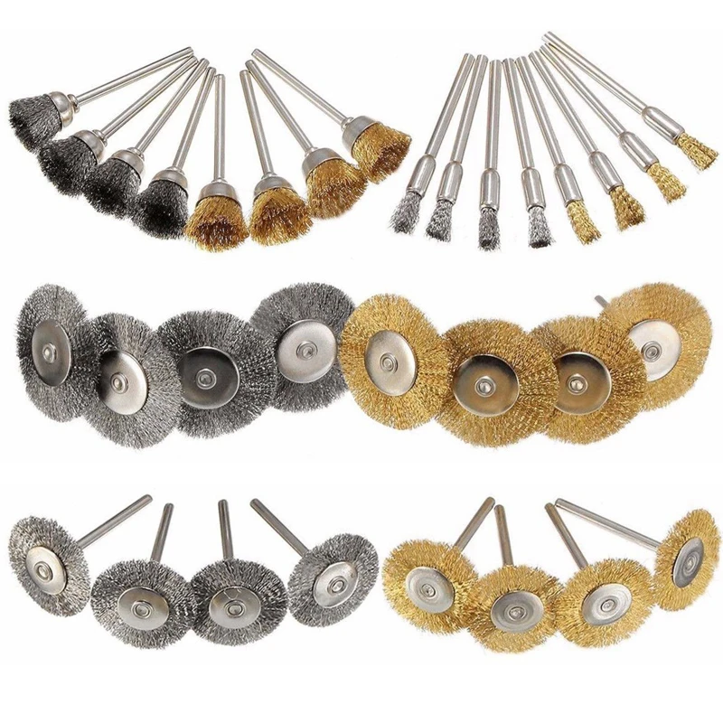32Pcs Brass Wire Brush Polishing Wheels Full Kit for Rotary Tools Steel