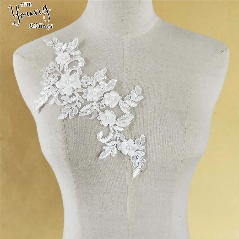

1pcs white 3D flower Diamond Lace collar Dress Decoration Embroidery sewing applique Lace neckline DIY clothing accessory YL1141