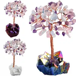 TUMBEELLUWA натуральный Разноцветные кристаллы дерево, рейки Титан покрытием с украшением в виде кристаллов кластера база карликовые деревья