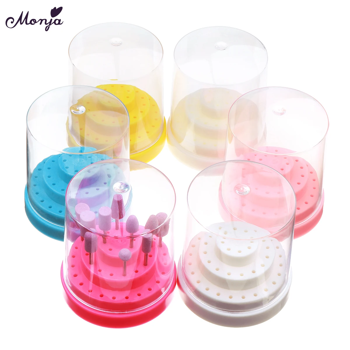 

Monja 6 Color Nail Art 3 Layer 48 Holes Acrylic Sanding Drill Bits Holder Display Stand Storage Container Box Manicure Tools