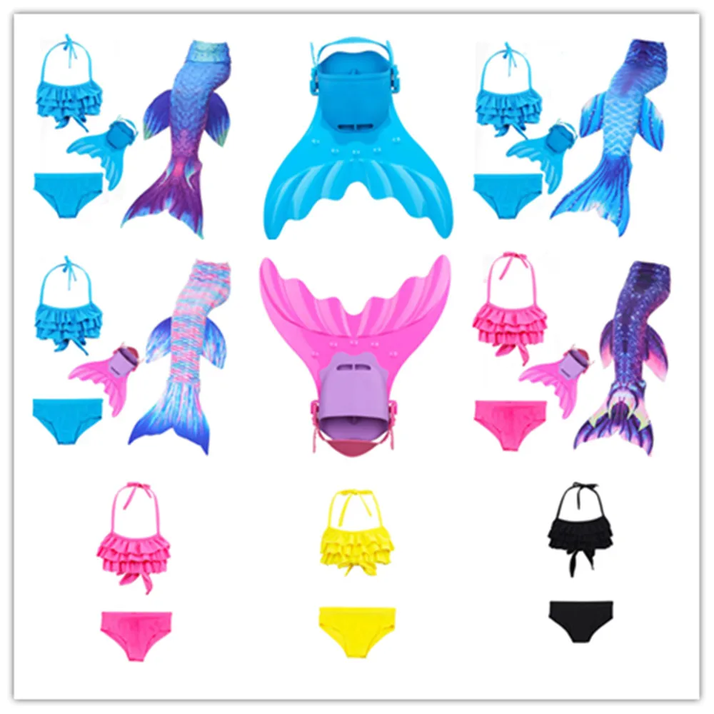 Swimmable Children Mermaid Tails With Monofin Fin Bikinis Set Girls Kids Swimsuit Tail Costume for Girl Swimming Cosplay | Детская