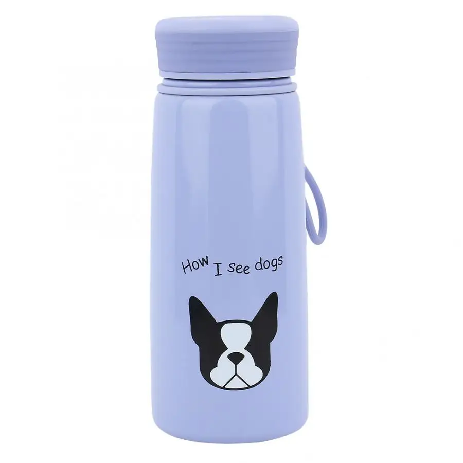 Portable 400ml Cute Dog Portable Water Bottle Hot Quality Double Wall Thermo Cup With Handle Rope Bottle for Travel - Цвет: Синий