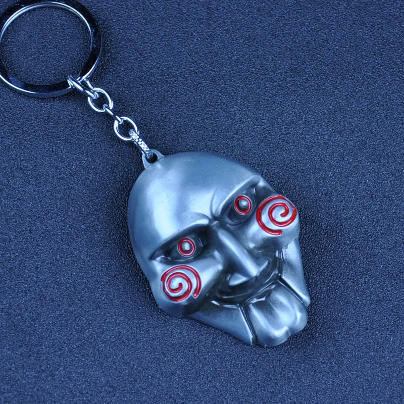 Linxilove Accessories Horror Movie Jewelry SAW Mask Keychains Men Boys Personalised Keyring Key Chains for Bags - Color: Silver