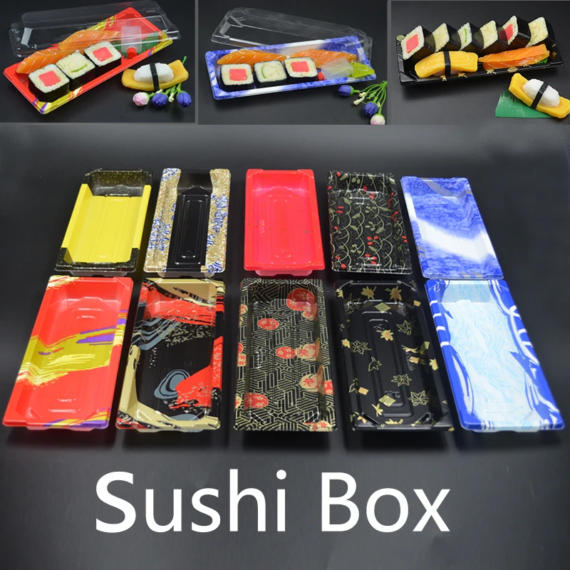 [50 шт.] упаковочные коробки для суши № 2, пластиковые одноразовые упаковочные коробки для суши, различные стили, контейнеры для тортов и печенья