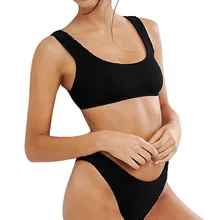 Высокое качество, женские одноцветные сексуальные тонкие топы с высоким разрезом, женская пляжная одежда из двух частей с высокой талией