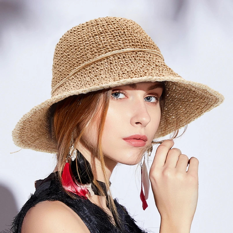 GEMVIE 2019 جديد الأزياء قبعة بحافة واسعة حافة قبعة الشمس للنساء قبعة صيفية المنسوجة قبعة قش قابلة للطي السيدات عطلة شاطئ كاب GEMVIE 2019 جديد الأزياء قبعة بحافة واسعة حافة قبعة الشمس للنساء قبعة صيفية المنسوجة قبعة قش قابلة للطي السيدات عطلة شاطئ كاب