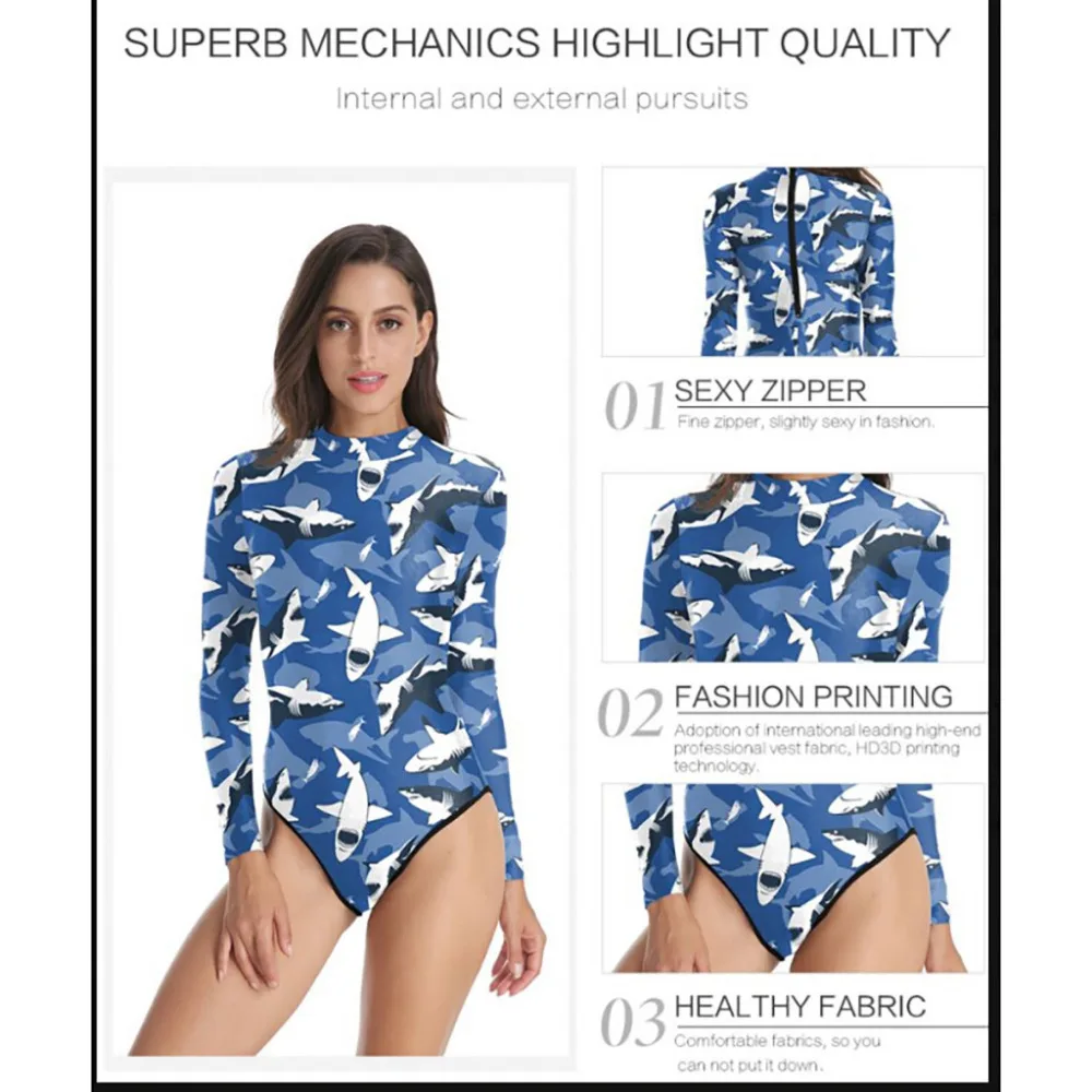 Women's sexy long sleeve surfwear summer sun block suit diving suit beach style women's surfwear bathing suit (6)