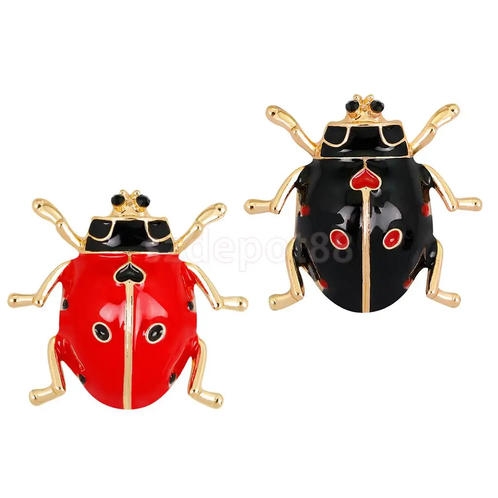 2 Pcs Enamel Ladybird Bug Insect Brooch Pins Women Men Costume Jewelry Red