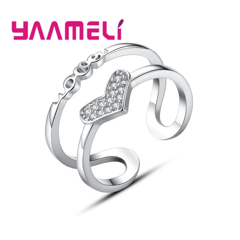 

Original 925 Sterling Silver Lovely Heart Sparkling CZ Crystals Opened Rings For Women Bridal Wedding Bague Nice Gift