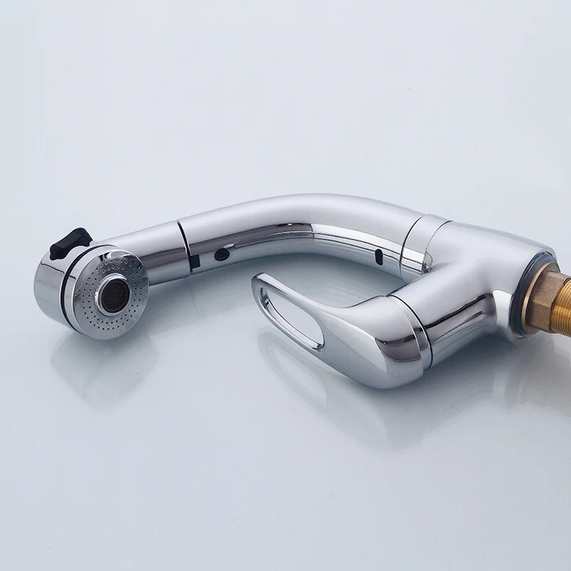 Fapully Chrome Kitchen Faucet Pull Out Cold and Hot Mixer Tap Single Hole Ceramic Valve Deck Mount Swivel Spout Faucets 546-33C