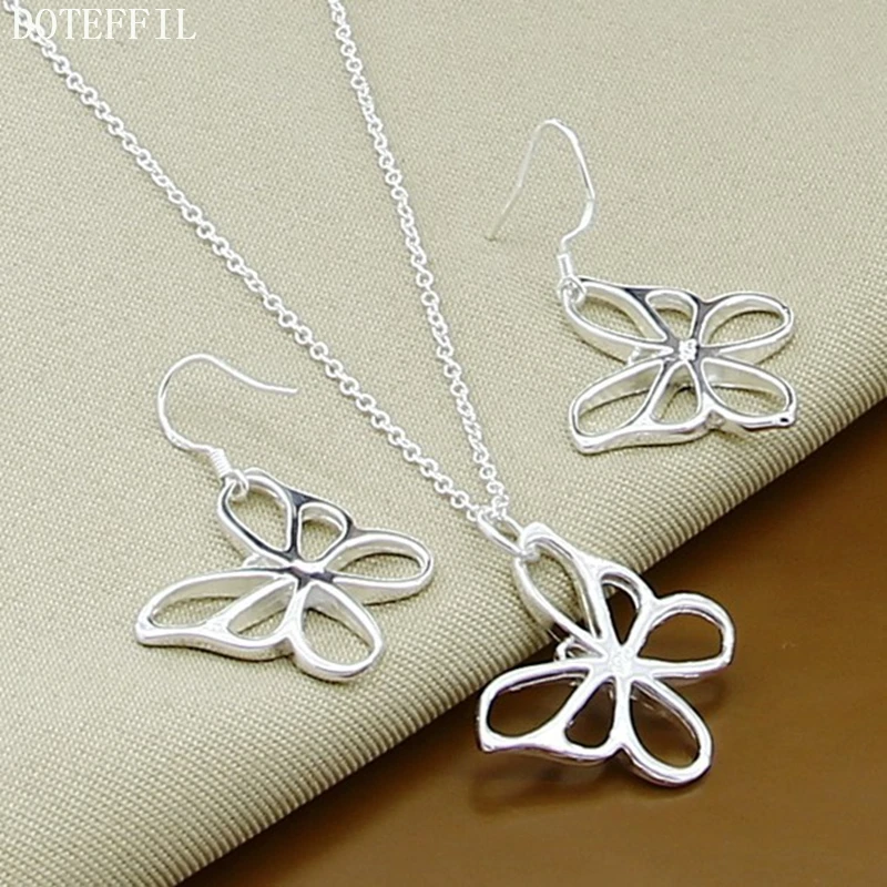 

Fashion 925 Sterling Silver Women Necklace Earrings Butterfly Charm Pendant Necklace Earrings Jewelry