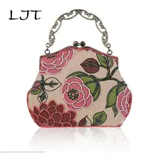 LJT новая Льняная сумка с вышивкой бисером ручной работы Роскошная Дамская Ретро Сумочка со спичечкой для девушек вечерний клатч сумочка на цепочке