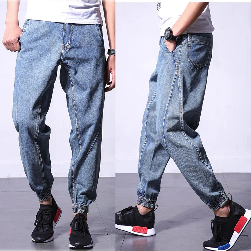 ЯПОНСКИЕ ВИНТАЖНЫЕ мужские джинсы-джоггеры-шаровары homme с манжетами синие мужские джинсовые джоггеры 5xl