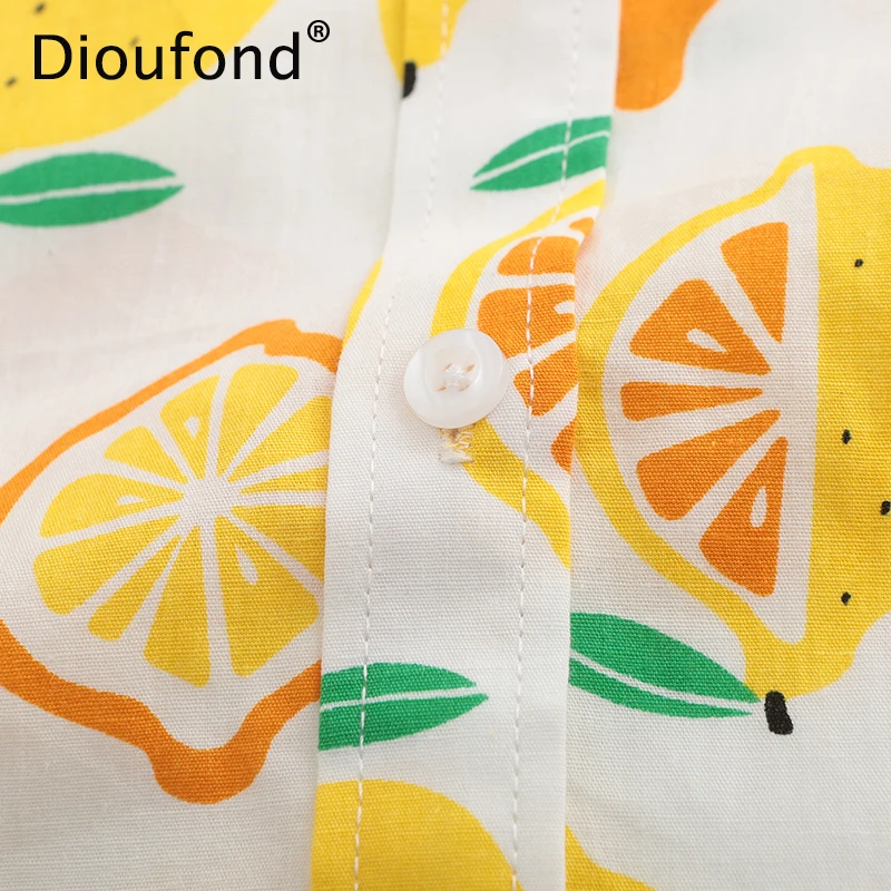Dioufond Women Cotton Blouses Summer Cute Lemon Bird Print Long Sleeve Blouse Shirt Woman Tops Plus Size 2018 New