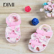 Детские сандалии для новорожденных девочек Летняя детская обувь в цветочек противоскользящие с закрытым носком кожаные модные детские сандалии для девочек