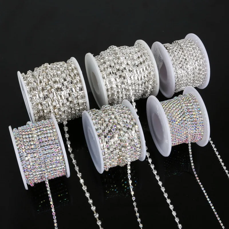 10 Yards SS6-18 Rhinestone Chains Copper Claw Transparent/White AB Glass Rhinestone DIY Jewelry Craft Apparel Sew On Accessoires