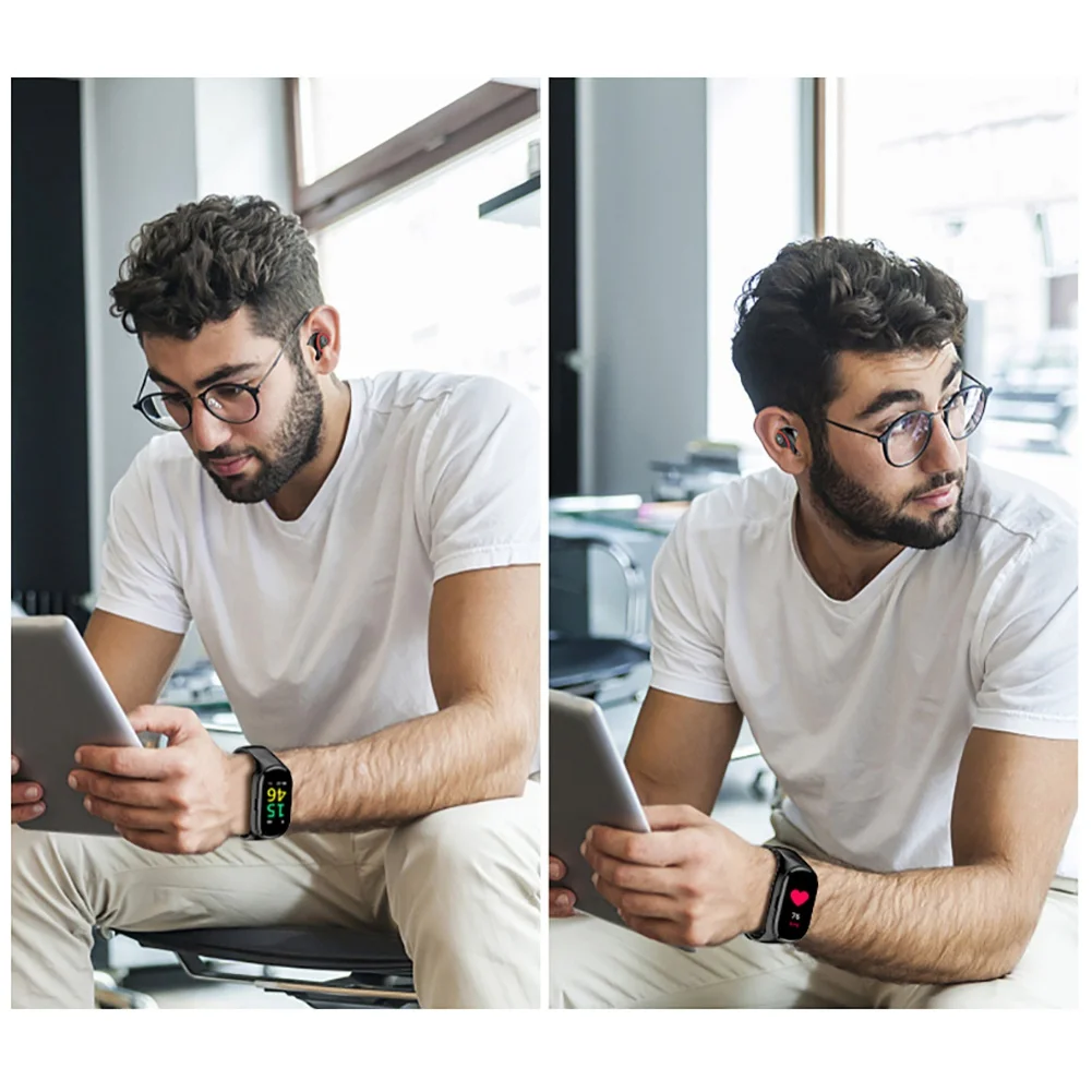 Fone de Ouvido 2 em 1 Mais Novo Estilo Inteligente Pulseira Relógio Bluetooth Monitor Freqüência Cardíaca 15 Dias Standbys Esporte m1 12 Cheap Pulseiras inteligentes