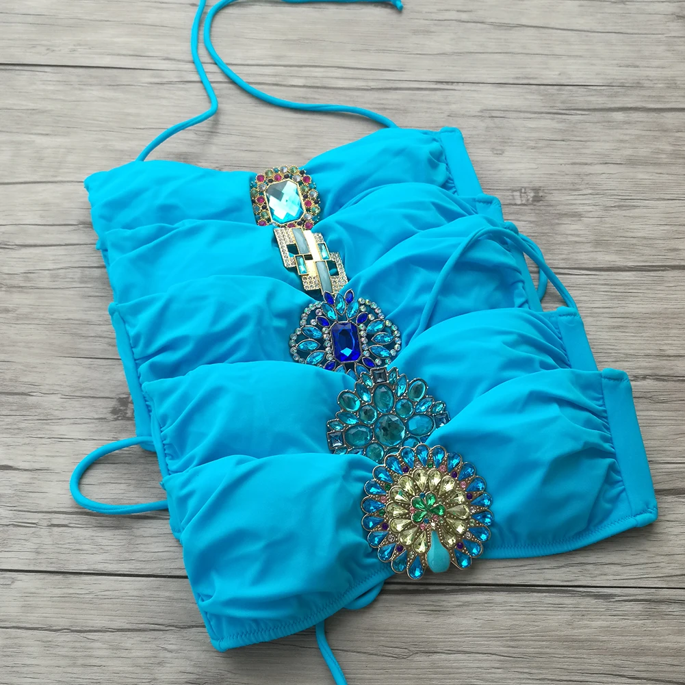 

Women Designs Diamond Swimwear Top Bikini TOPS Beachwear Blue Bathing suits brazilian Sexy Secret swimming biquini UP