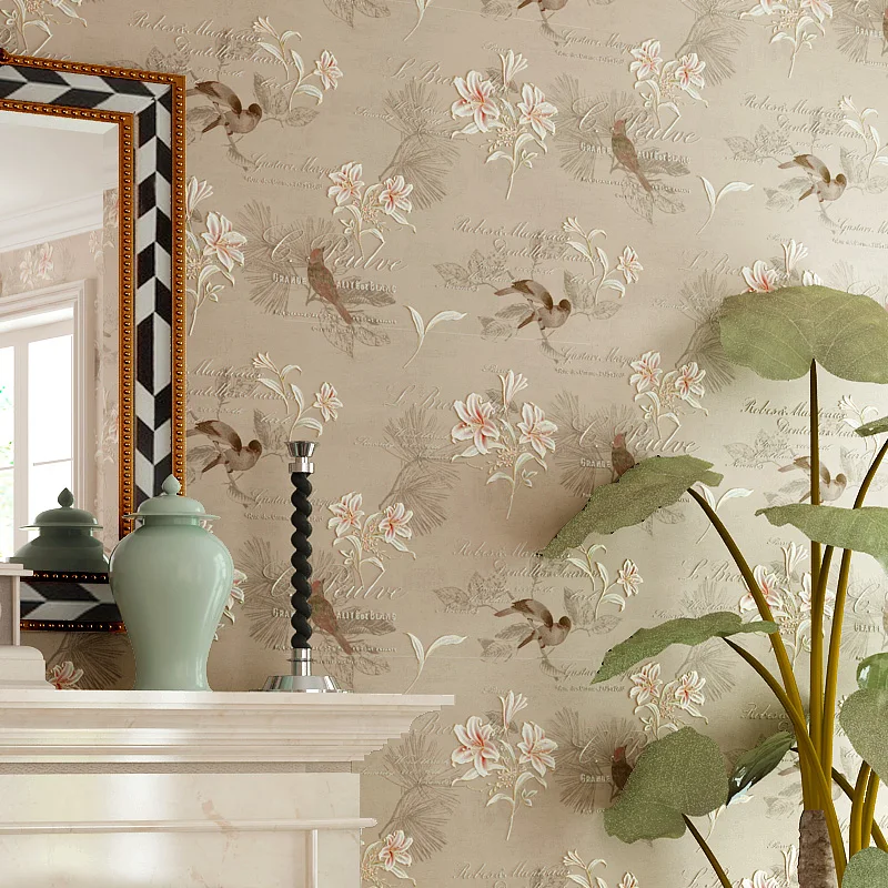 

American Style Rustic Wallpaper Non-woven Vintage Floral 4D Wall Paper Roll Living Room Bedroom Wallpapers Birds Wall Decals 3D