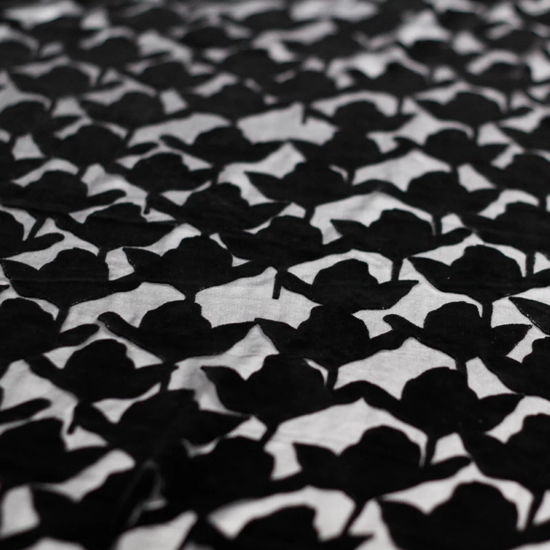 Жаккардовое шелковое тусклое бархатное летнее платье с черными листьями для одежды из ткани 35 мм