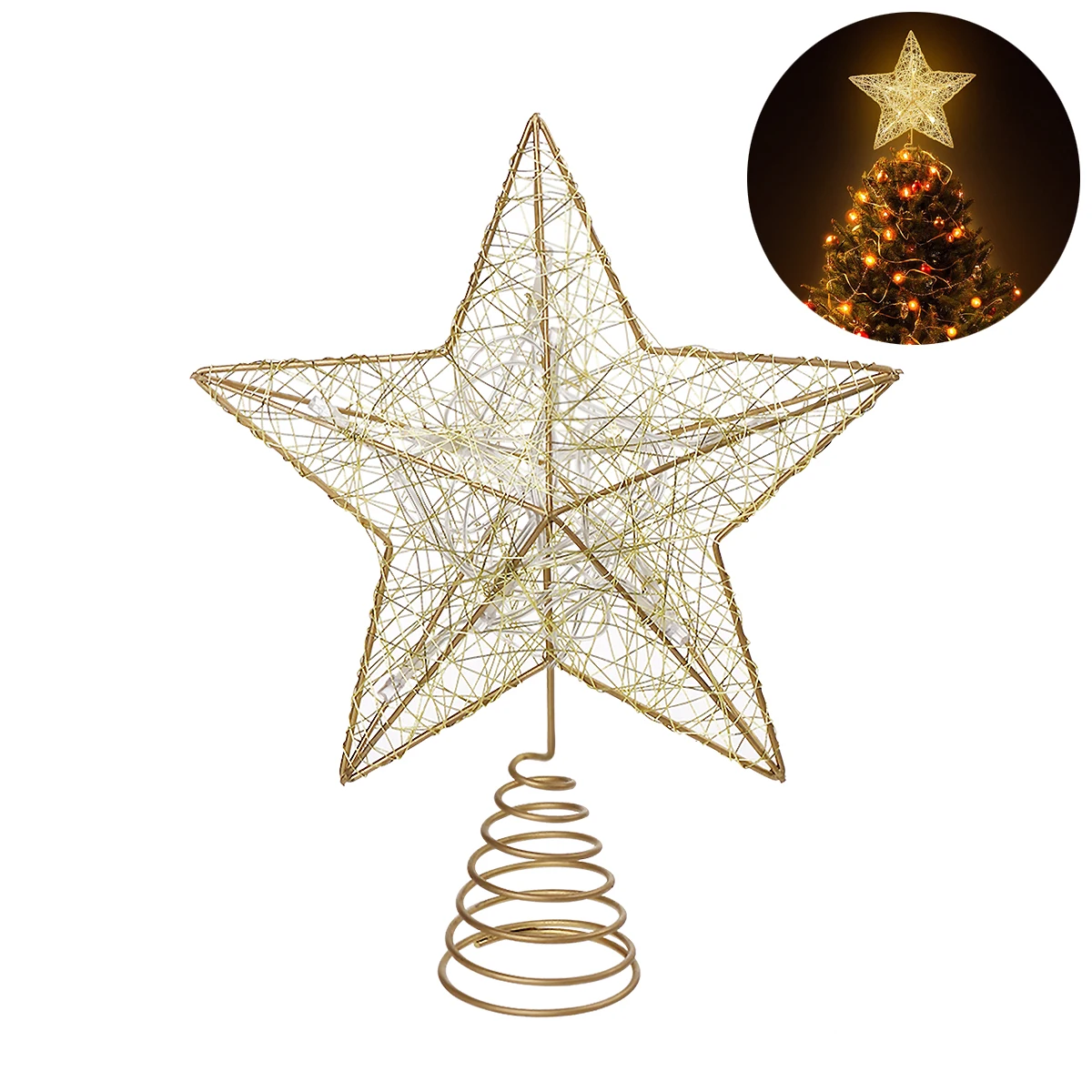 

NICEXMAS Christmas Tree LED Star Tree Topper Battery Operated Xmas Treetop Home Ornaments New Year Decoration Gold A30