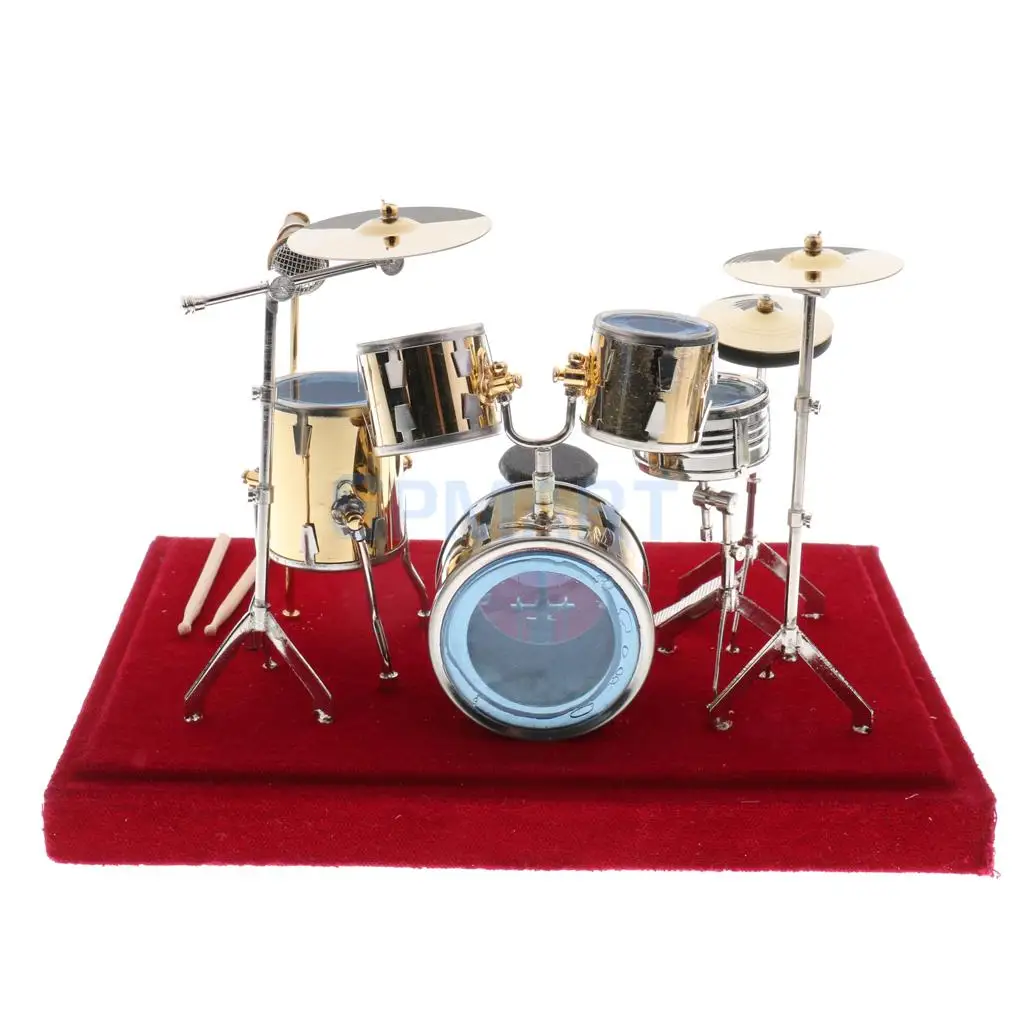 1//12 Dollhouse Miniature Drum Set Musical Instruments with Display Case