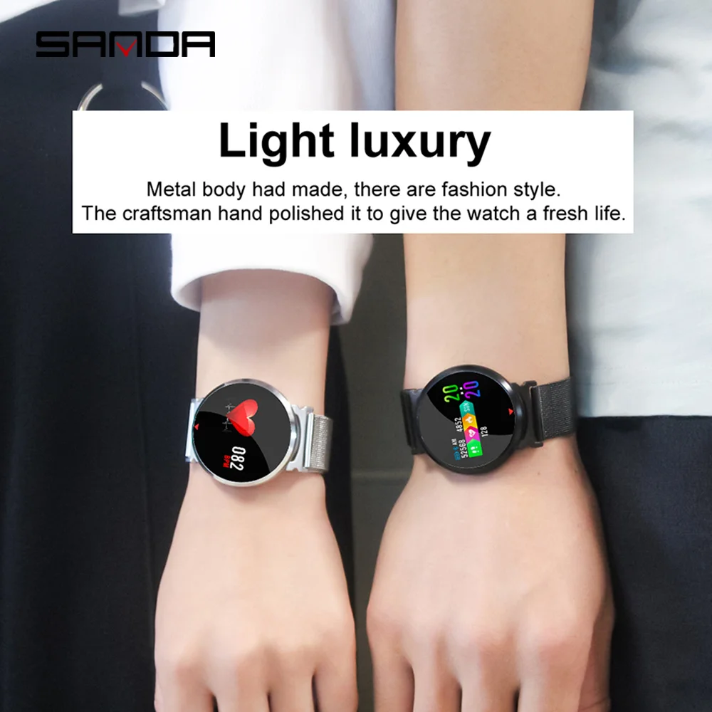 Sanda new smart black watch color screen heart rate sports waterproof meter step band fashion couples 2