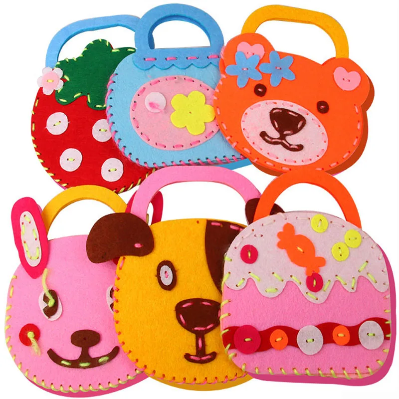 Best Pretty Kids Early Learning Handwork Cartoon Cake Strawberry amp; Animals Handbag Bag Nonwoven DIY Felt Fabric DIY Handmade Sewing