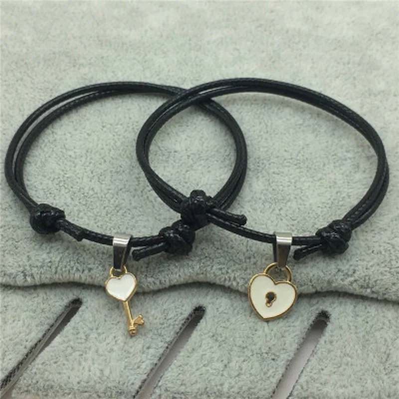 

2 PCs/lot,New Arrival Couple Bracelet Alloy key Heart Lock Charm Bracelet Handmade Jewelry Rope Bracelet Lovers Gifts for Women
