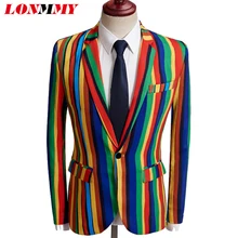 LONMMY красочные полосы печати свадебные костюмы для мужчин Terno masculino Мужская одежда slim fit повседневный мужской блейзер концертный для конферансье костюмы