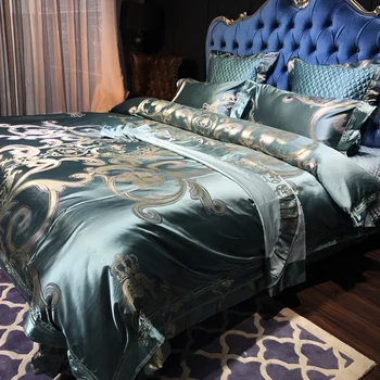 

100% cotton high quality home hotel textile printing 6pcs bedding set adult embroidery royal design tribute silk duvet cover set