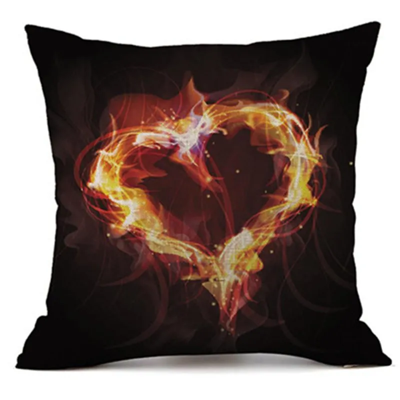 

cushion cover valentines day gift 45cmx45cm Linen Red flame Love heart Printing pillow cover Sofa Car Wedding Home Decor 2018