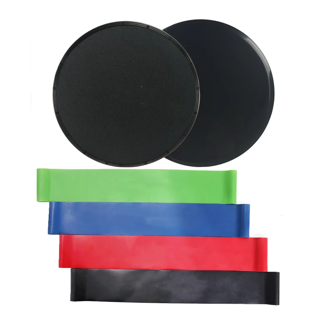 

2 PCS Gliding Discs + 4 PCS Resistance Loop Bands Core Sliders Fitness Disc Sliding Plate For Yoga Gym Abdominal Core