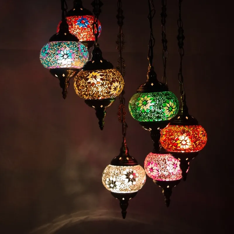 Витражная Подвесная лампа ручной работы витражная стеклянная лампа в марокканском стиле стеклянный шар подвесное освещение Кухня Бар Турецкая мозаика лампы