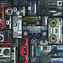 Fondo de pared vintage de hip hop con radio boombox, tela de poliéster o vinilo, Fondo de fiesta impreso por ordenador de alta calidad