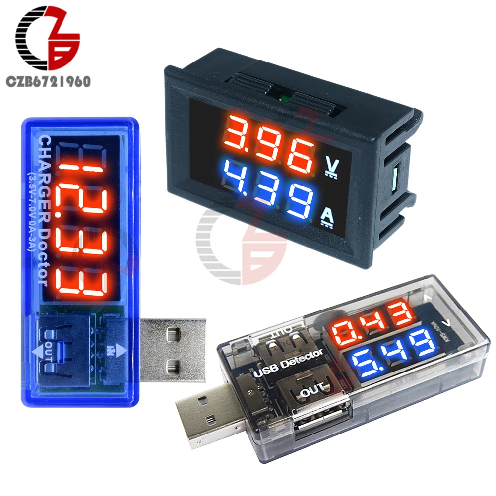 0 56 &quotсветодиодный цифровой вольтметр амперметр DC 100V 10A измеритель тока USB